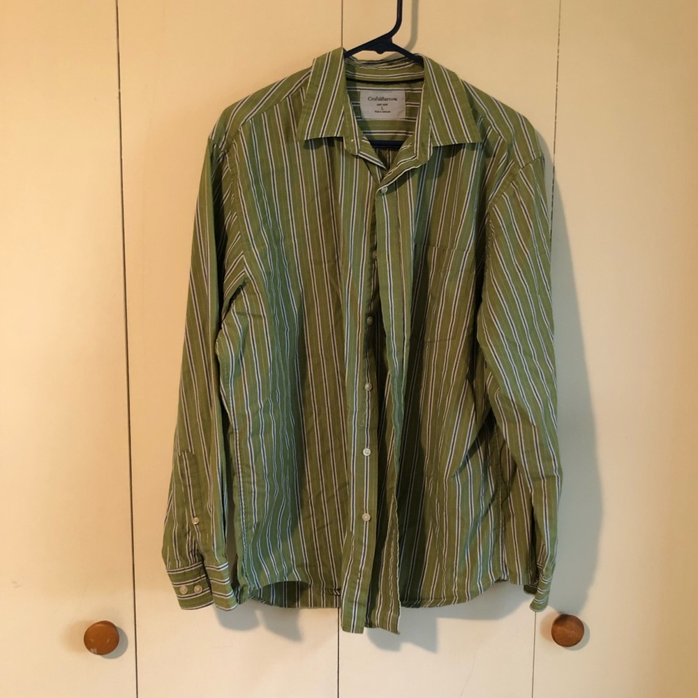 Men's Green Striped Button Up Shirt